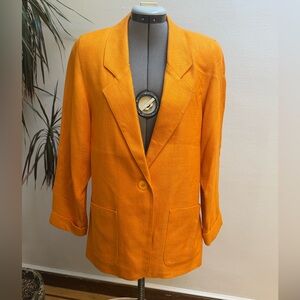 Vintage Nordstrom Petite Focus Orange Rayon Linen-Look Blazer Made in USA